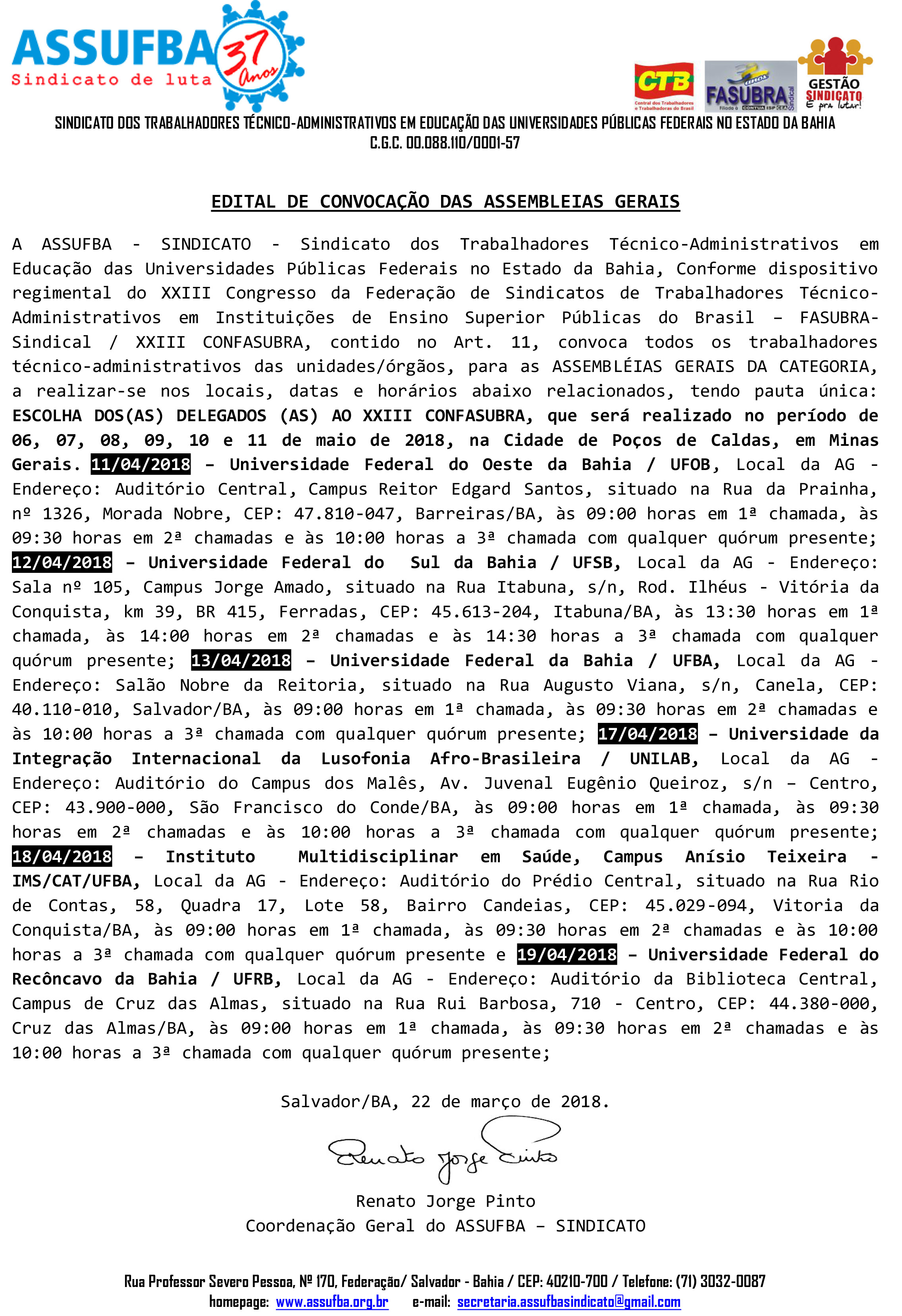 Edital das AGs do XXIII CONFASUBRA - ASSUFBA (1)